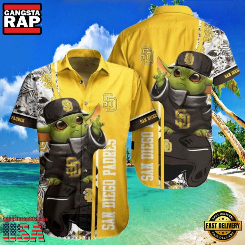 MLB San Diego Padres Aloha Hawaiian Shirt With Baby Yoda And Tropical Flowers