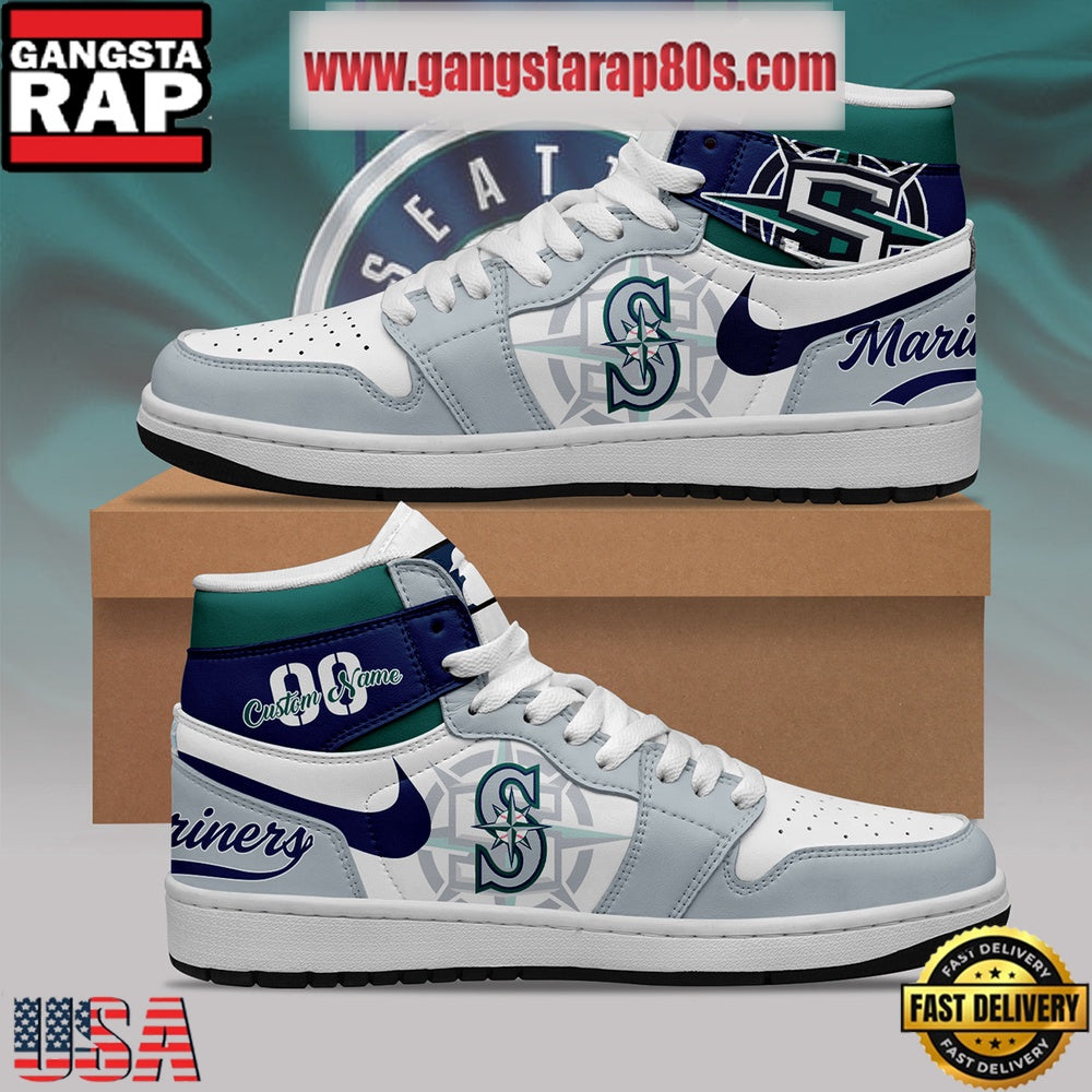 MLB Seattle Mariners Unique Design Custom Name Air Jordan 1 Shoes Running Sneakers
