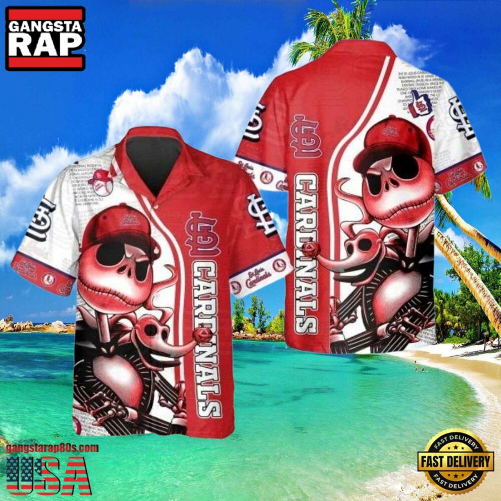 MLB St. Louis Cardinals Aloha Shirt Featuring Jack Skellington Design