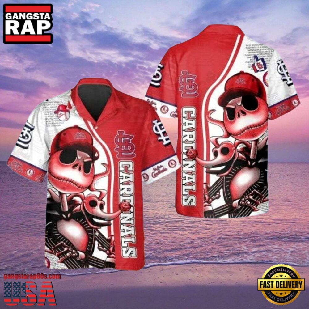 MLB St. Louis Cardinals Aloha Shirt Featuring Jack Skellington Design