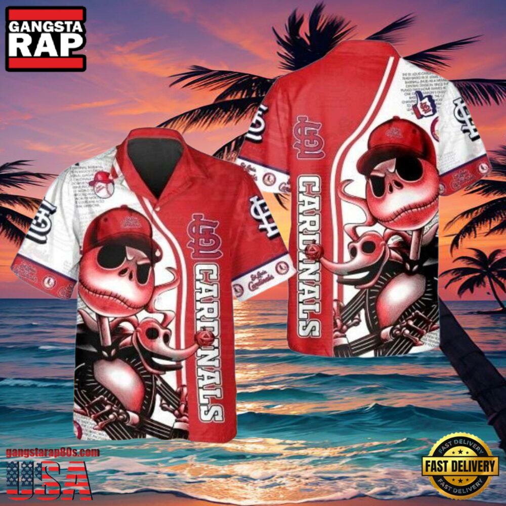 MLB St. Louis Cardinals Aloha Shirt Featuring Jack Skellington Design