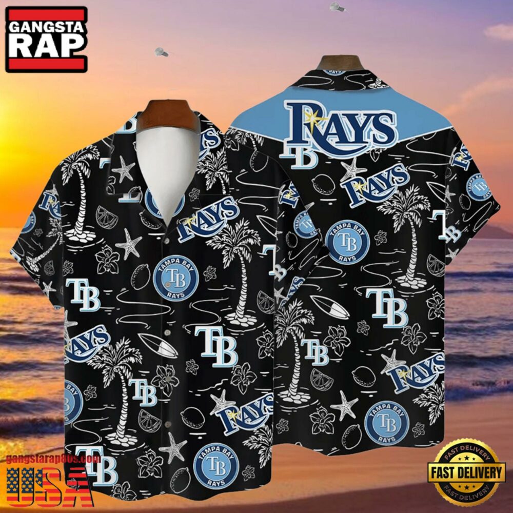 MLB Tampa Bay Rays Tropical Palms Black Style Hot Trending Hawaiian Shirt