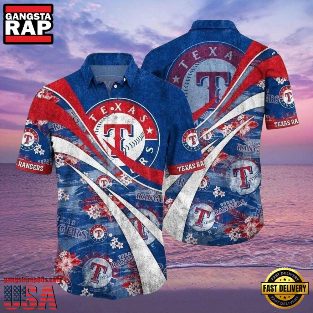 MLB Texas Rangers Team Logo Aloha Hawaiian Shirt â€“ Stars Stripes Pride