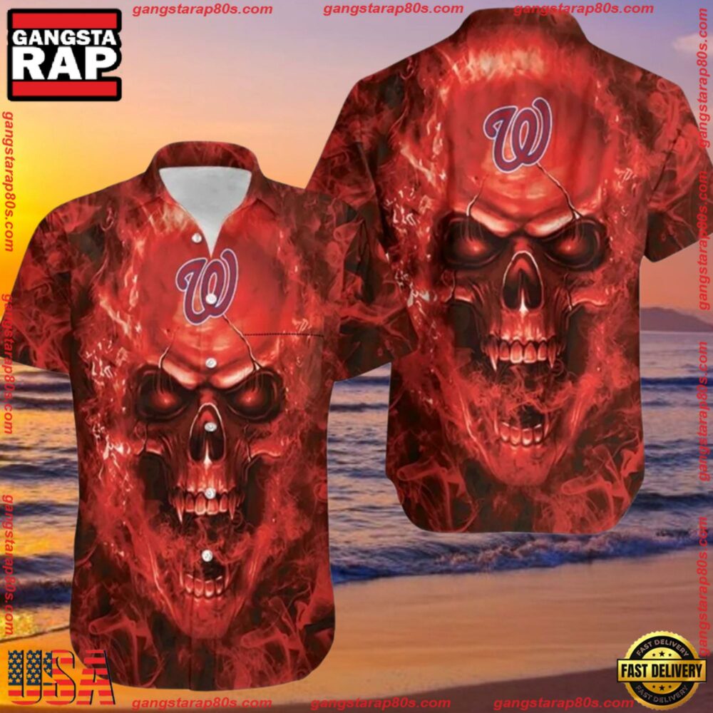 MLB Washington Nationals Skull Aloha Hawaiian Shirt
