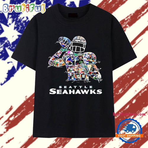 Montage of Seattle Seahawks players signature graphic T Shirt