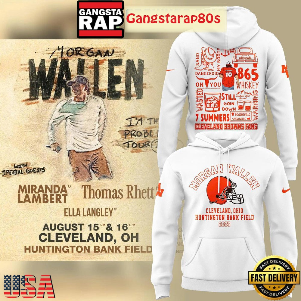 Morgan Wallen x Cleveland Browns 2025 Tour White Unisex Hoodie