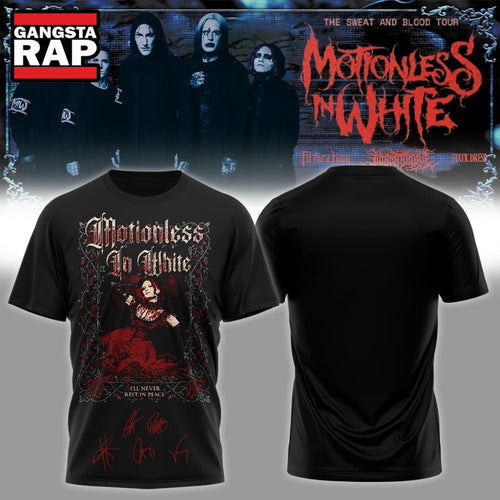 Motionless In White The Sweat And Blood Tour Signed 2026 Black T Shirt , Music Trending 3D Shirt