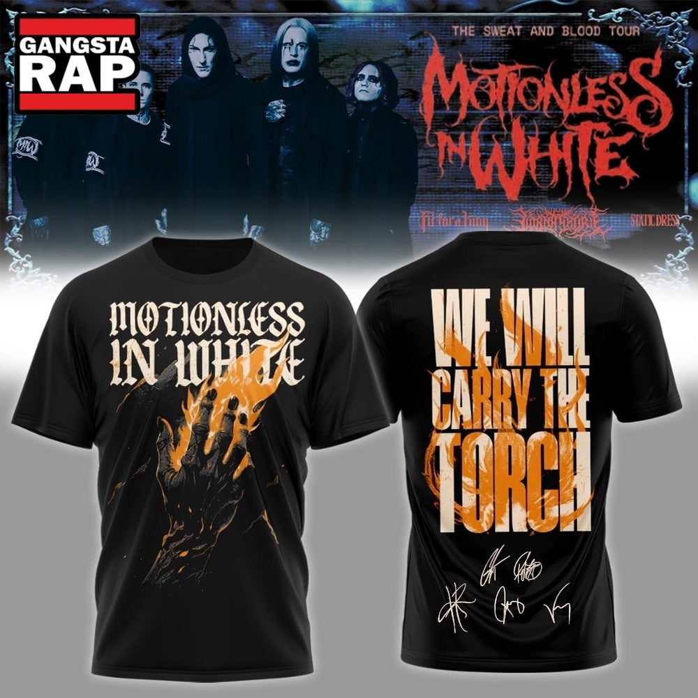Motionless In White The Sweat And Blood Tour Signed 2026 New Design T Shirt , Music Trending 3D Shirt