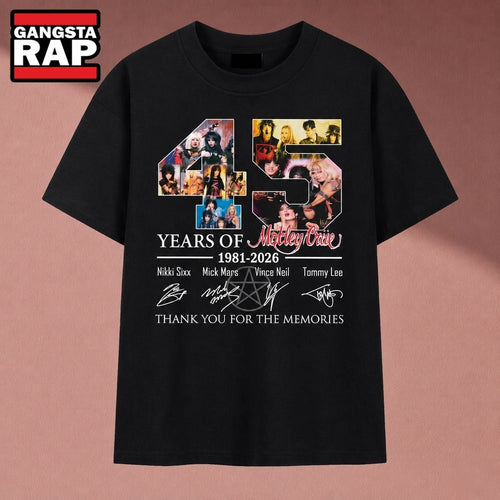 Motley Crue 45 Years Of 1981 2026 Anniversary Signatures T Shirt, Music 2D Shirt