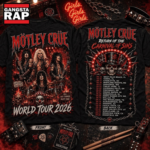 Motley Crue Return of the Carnival of Sins World Tour 2026 3D Shirt