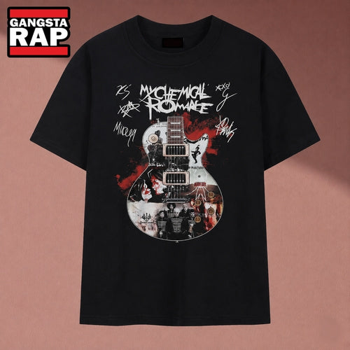 My Chemical Romance Signatures Guitar Graphic Rock Band T Shirt, Music 2D Shirt