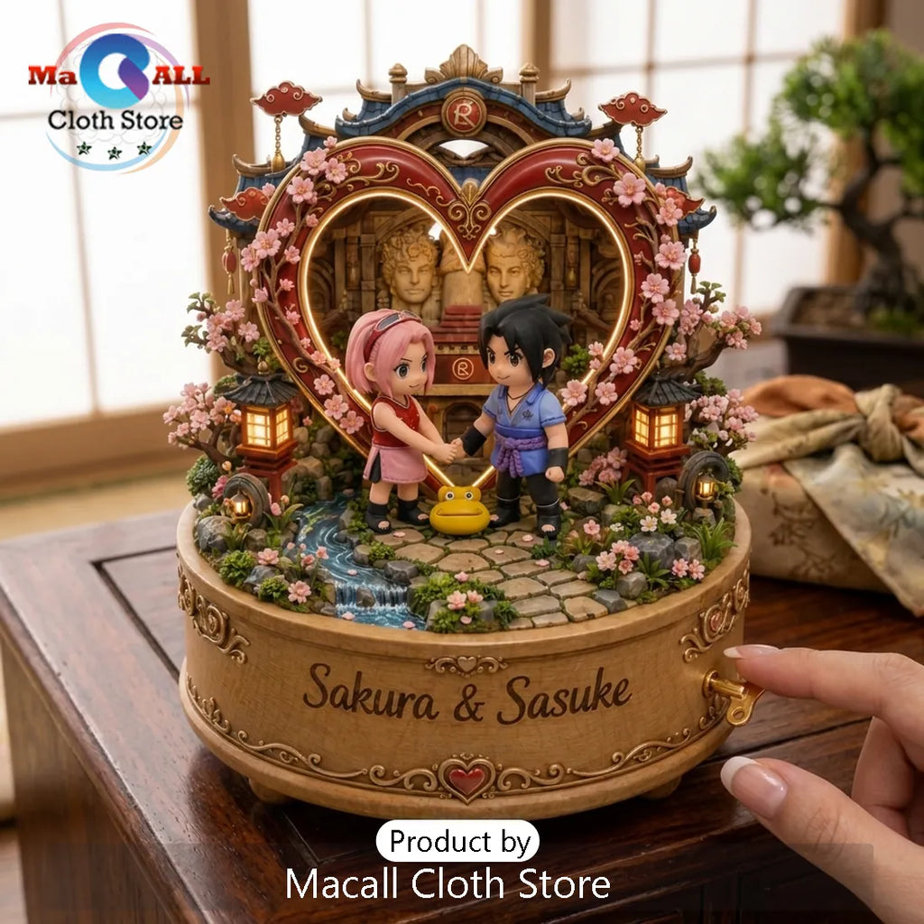 Naruto Sakura and Sasuke Sculpted Wooden Music Box