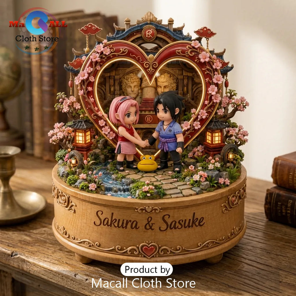 Naruto Sakura and Sasuke Sculpted Wooden Music Box