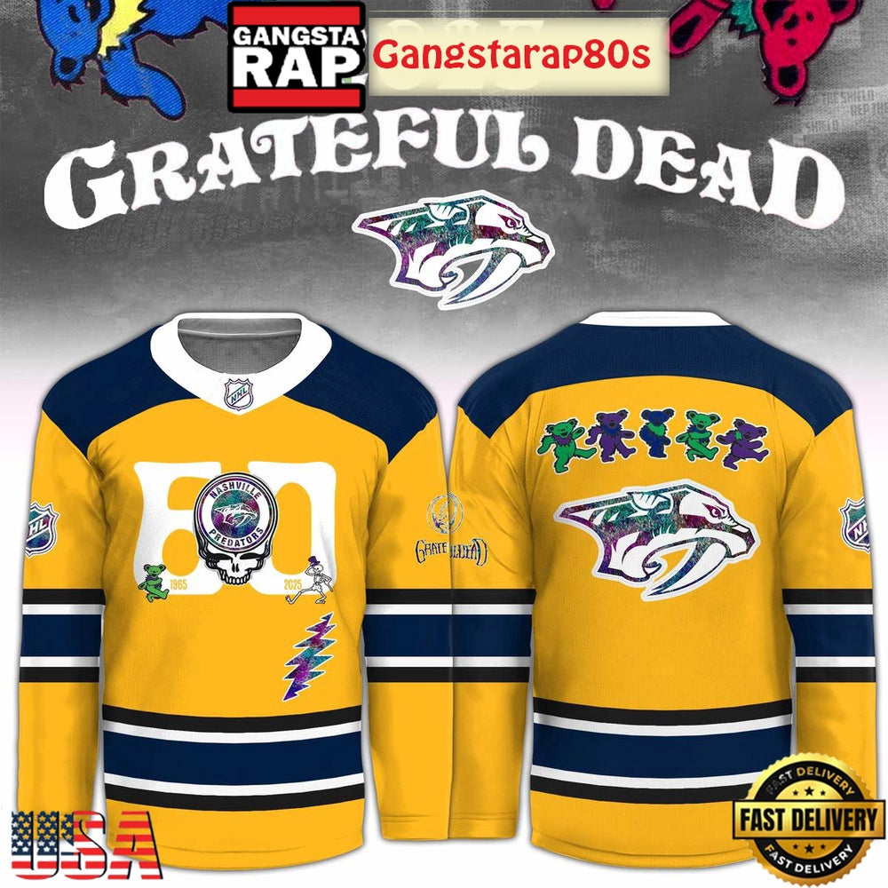 Nashville Predators x Grateful Dead 60 Years Special Edition Hockey Jersey