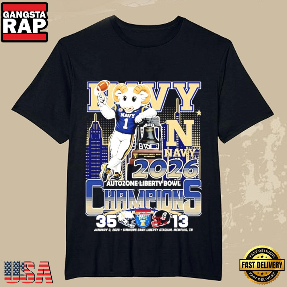 Navy Midshipmen 2026 AutoZone Liberty Bowl Champions Bill the Goat Mascot T-Shirt