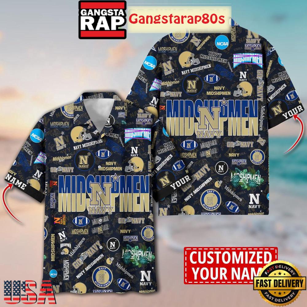 Navy Midshipmen Solgan Go Navy True Fan Spirit Custom Name Aloha Hawaiian Shirt