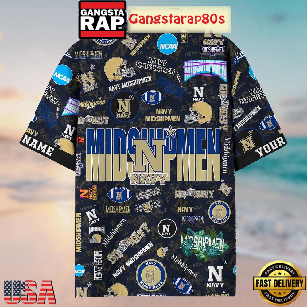 Navy Midshipmen Solgan Go Navy True Fan Spirit Custom Name Aloha Hawaiian Shirt