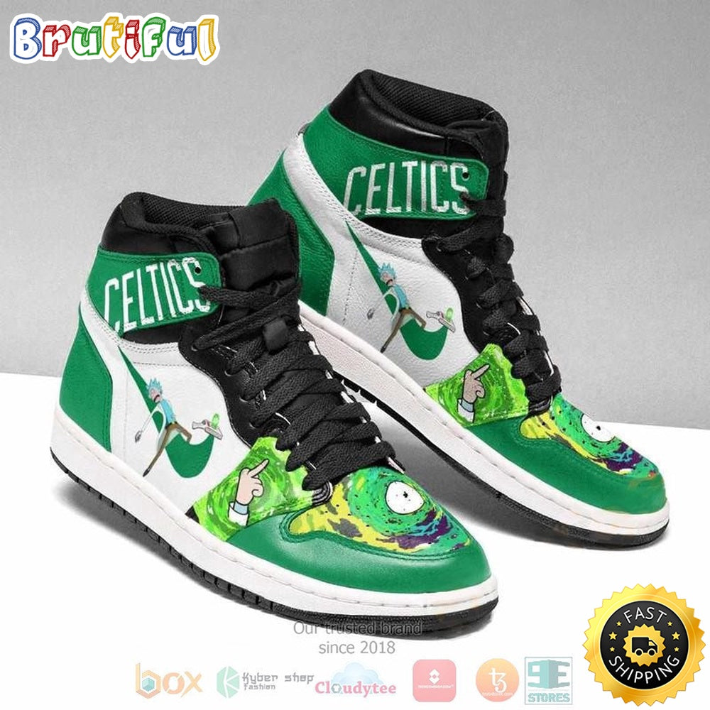 NBA Boston Celtics Rick And Morty Green White Air Jordan 1 High Sneakers