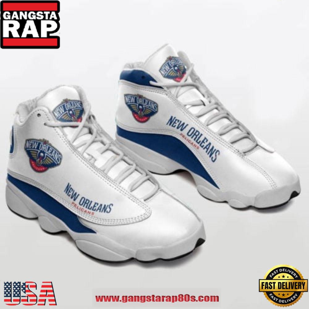 NBA New Orleans Pelicans White Navy Air Jordan 13 Shoes Running Sneakers