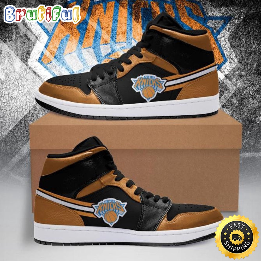 NBA New York Knicks Orange Black Air Jordan 1 High Sneakers