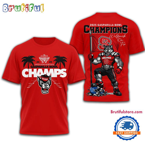 NC State Wolfpack NCAA Union Home Mortgage Gasparilla Bowl Champions 2025 Red 3D Shirt