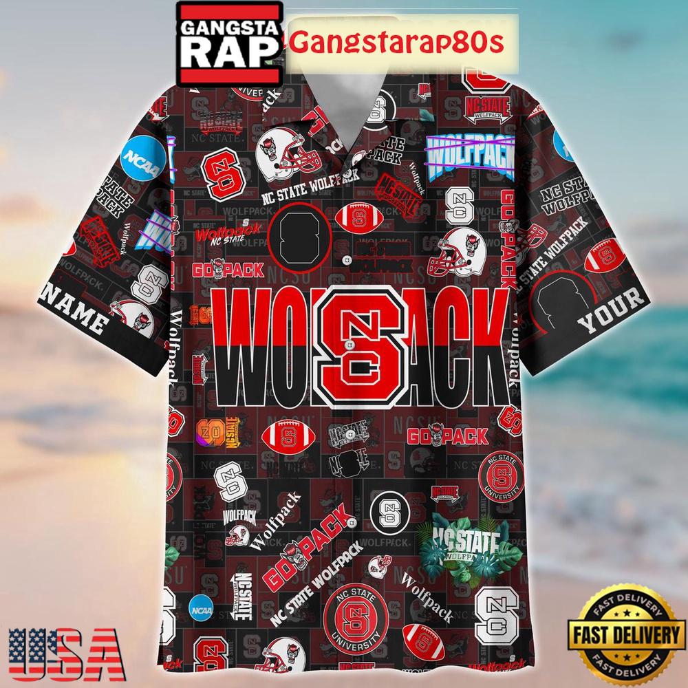 NC State Wolfpack Solgan Go Pack True Fan Spirit Custom Name Aloha Hawaiian Shirt