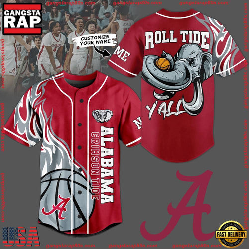 NCAA Custom Name Alabama Crimson Tide Basketball Mascot Yall New Design Baseball Jersey