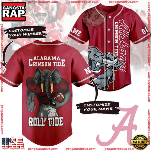 NCAA Custom Name Alabama Crimson Tide Football Mascot Ready To Fight New Design Baseball Jersey