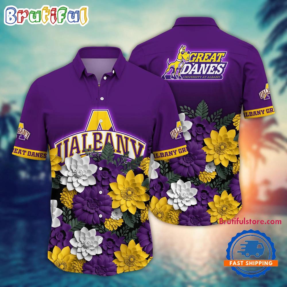 NCAA Albany Great Danes Flower Tropical Summer Beach Hawaiian Shirt