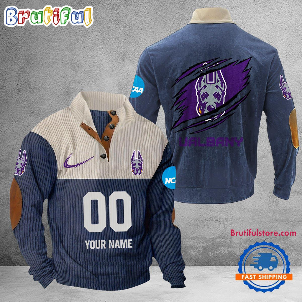 NCAA Albany Great Danes Sport Team Custom Name And Number Buttoned Collar Sweatshirt