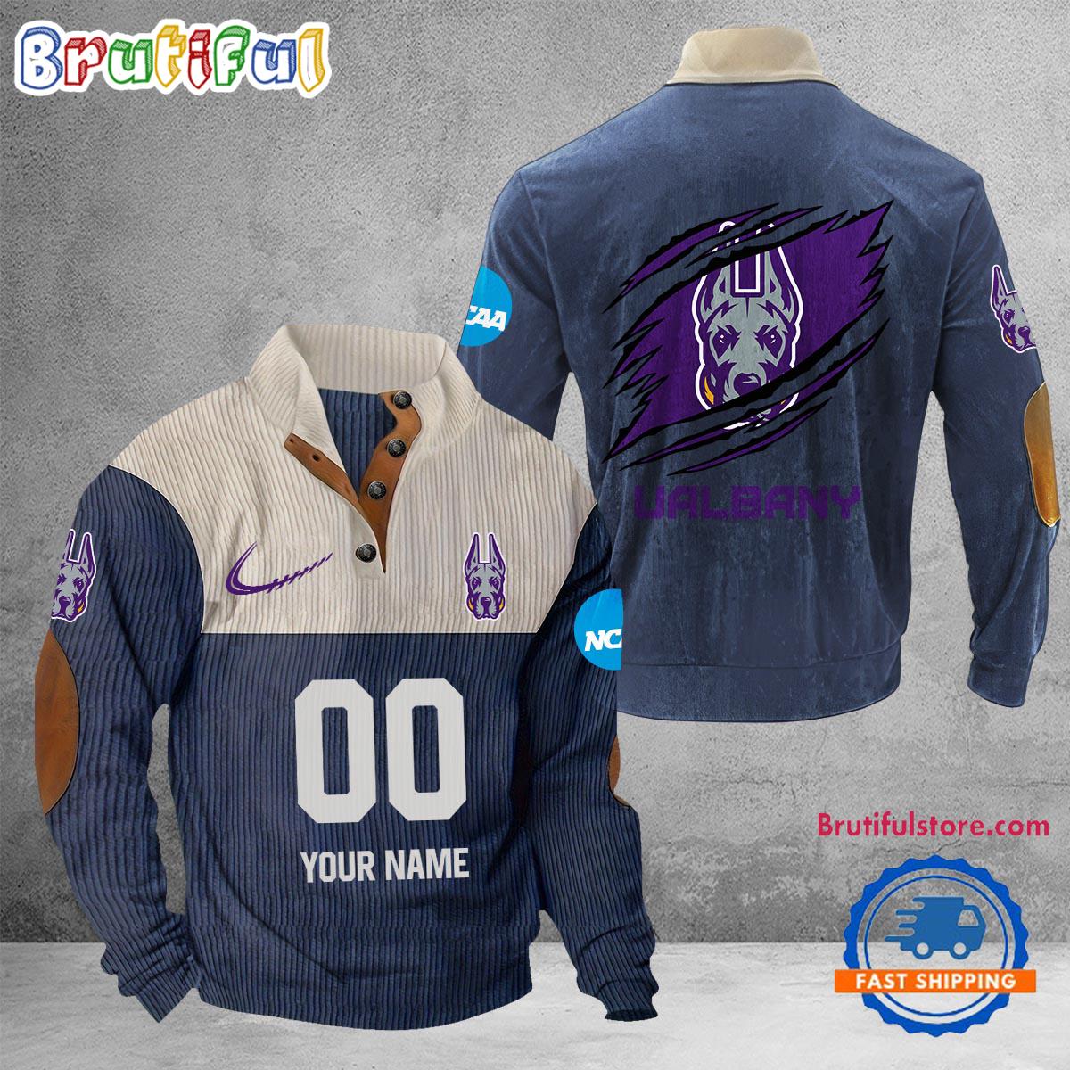 NCAA Albany Great Danes Sport Team Custom Name And Number Buttoned Collar Sweatshirt