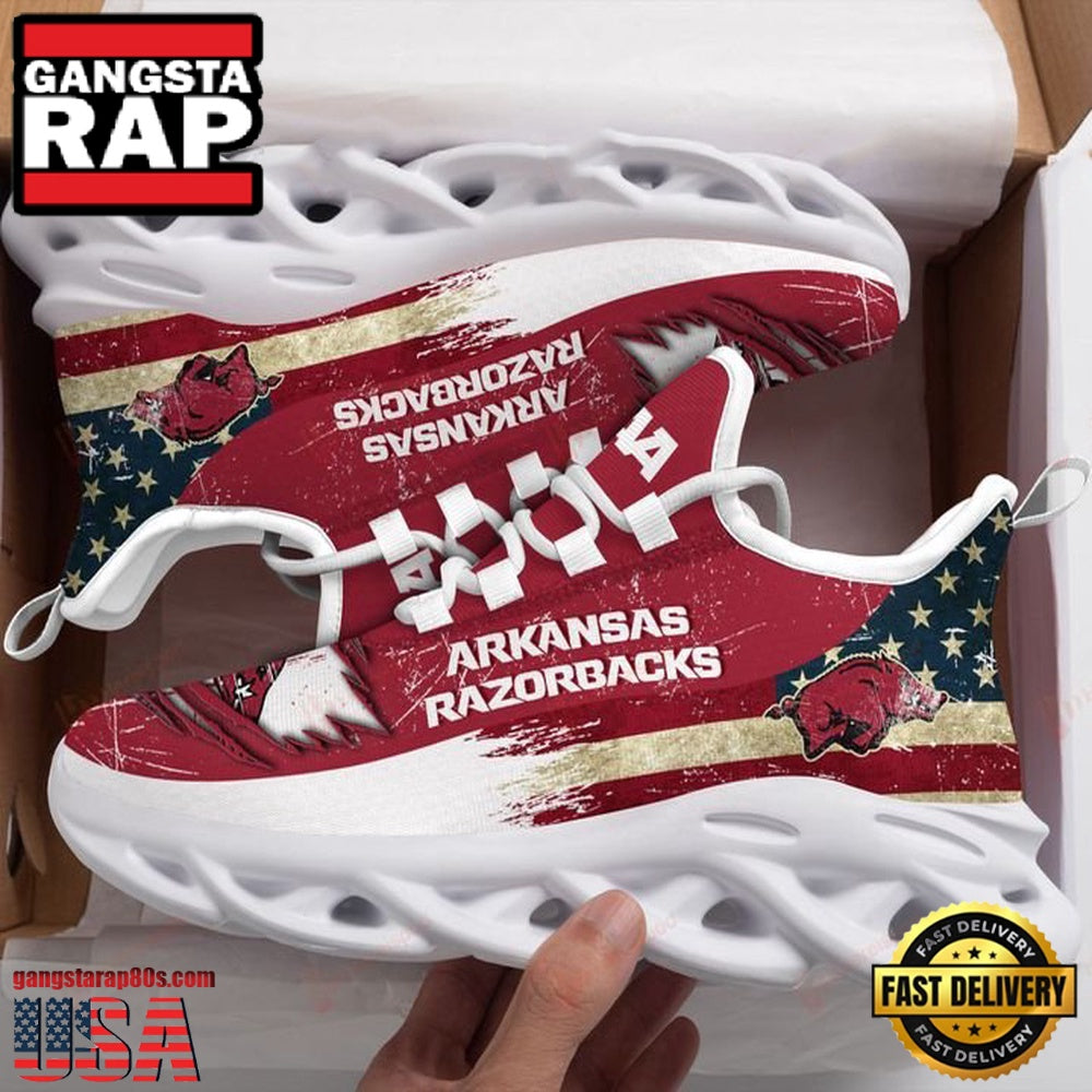 NCAA America Flag Arkansas Razorbacks Unique Design Max Soul Shoes Running Sneakers