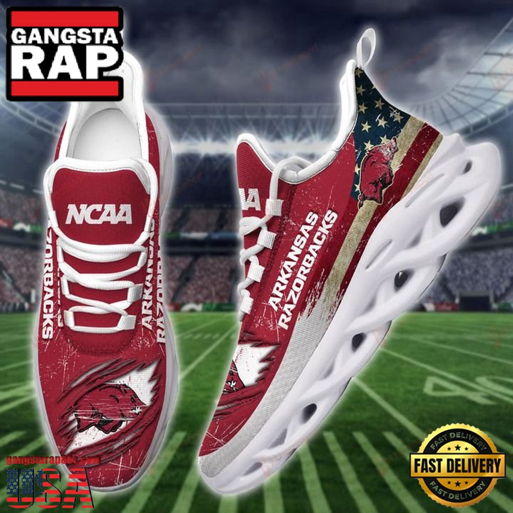 NCAA America Flag Arkansas Razorbacks Unique Design Max Soul Shoes Running Sneakers