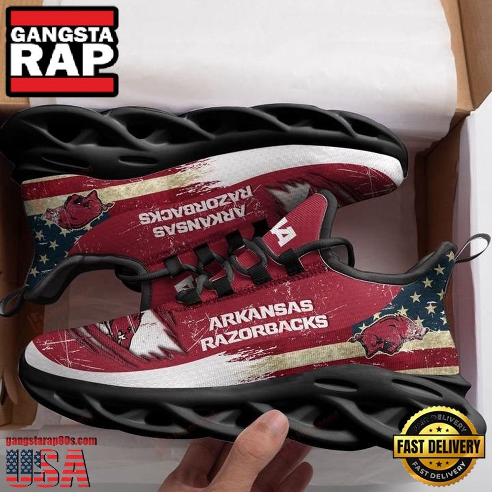 NCAA America Flag Arkansas Razorbacks Unique Design Max Soul Shoes Running Sneakers
