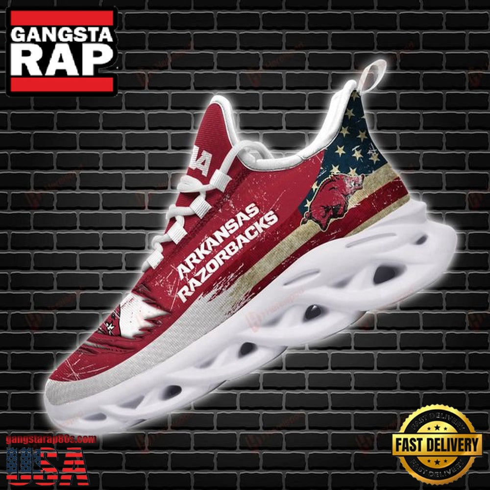 NCAA America Flag Arkansas Razorbacks Unique Design Max Soul Shoes Running Sneakers