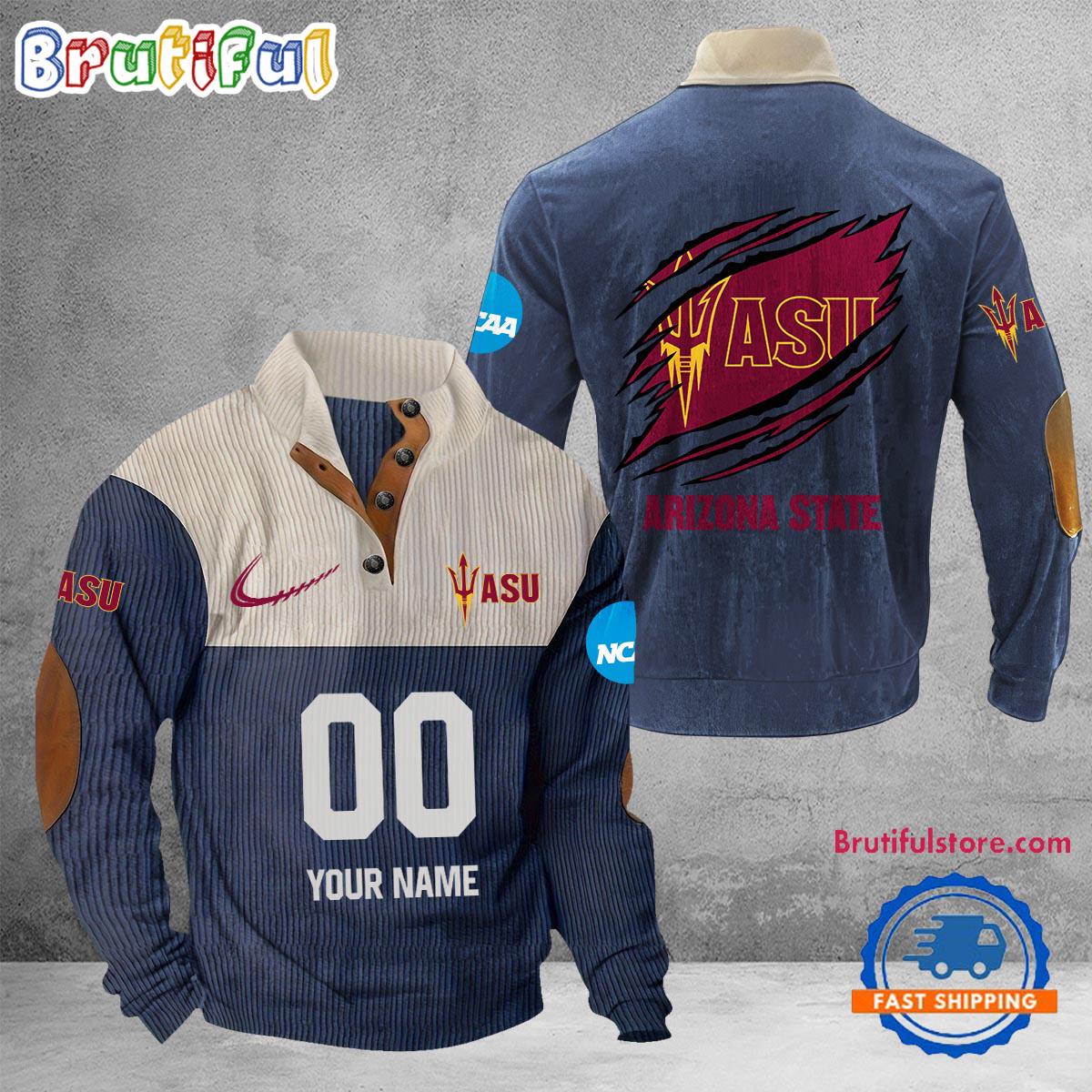 NCAA Arizona State Sun Devils Sport Team Custom Name And Number Buttoned Collar Sweatshirt