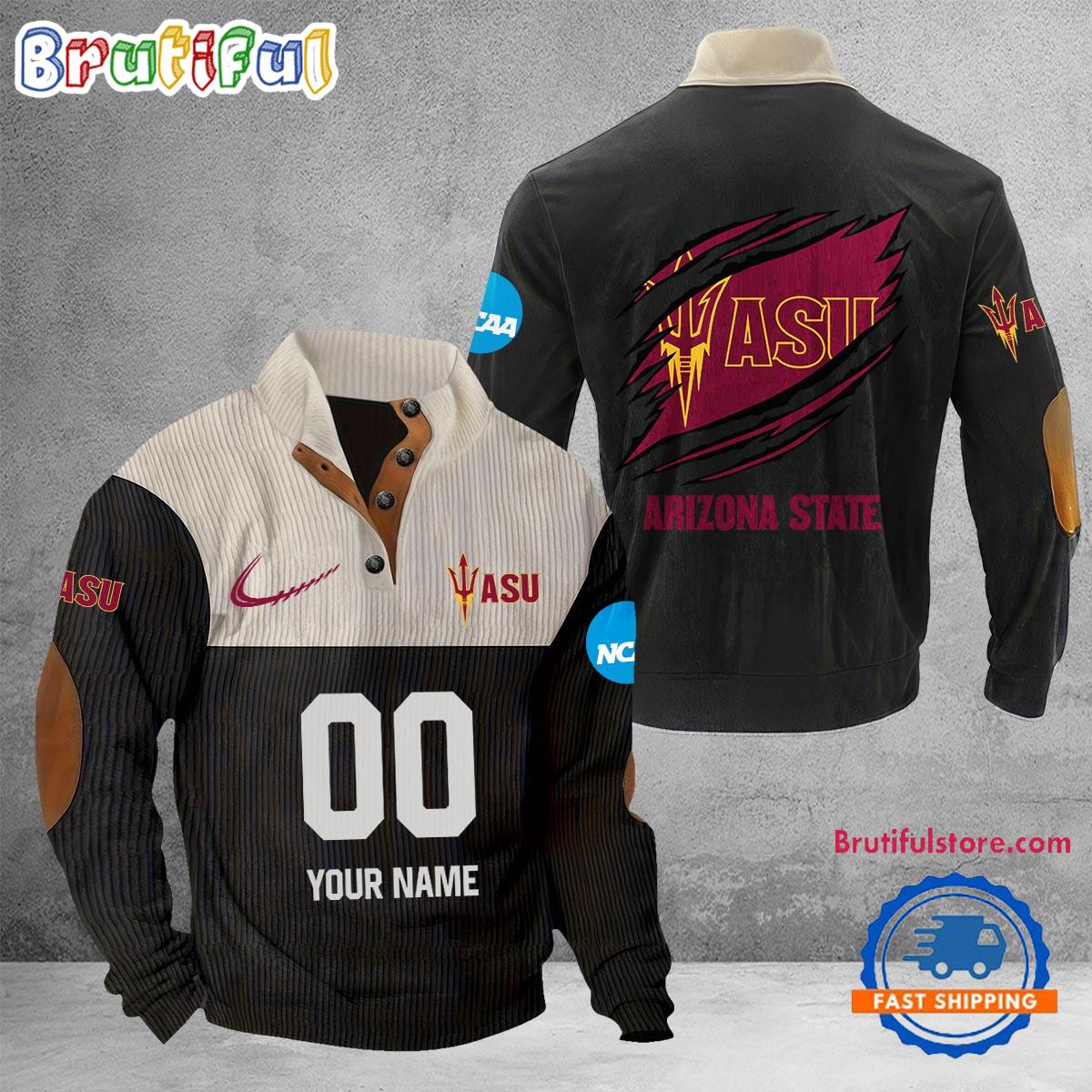 NCAA Arizona State Sun Devils Sport Team Custom Name And Number Buttoned Collar Sweatshirt