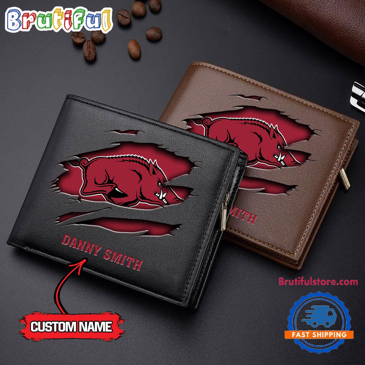 NCAA Arkansas Razorbacks Sporty Custom Men’s Leather Wallet