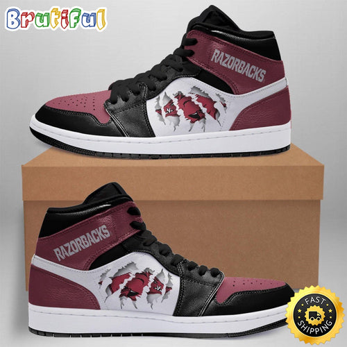 NCAA Arkansas Razorbacks Tearing Open Logo Air Jordan 1 High Sneakers