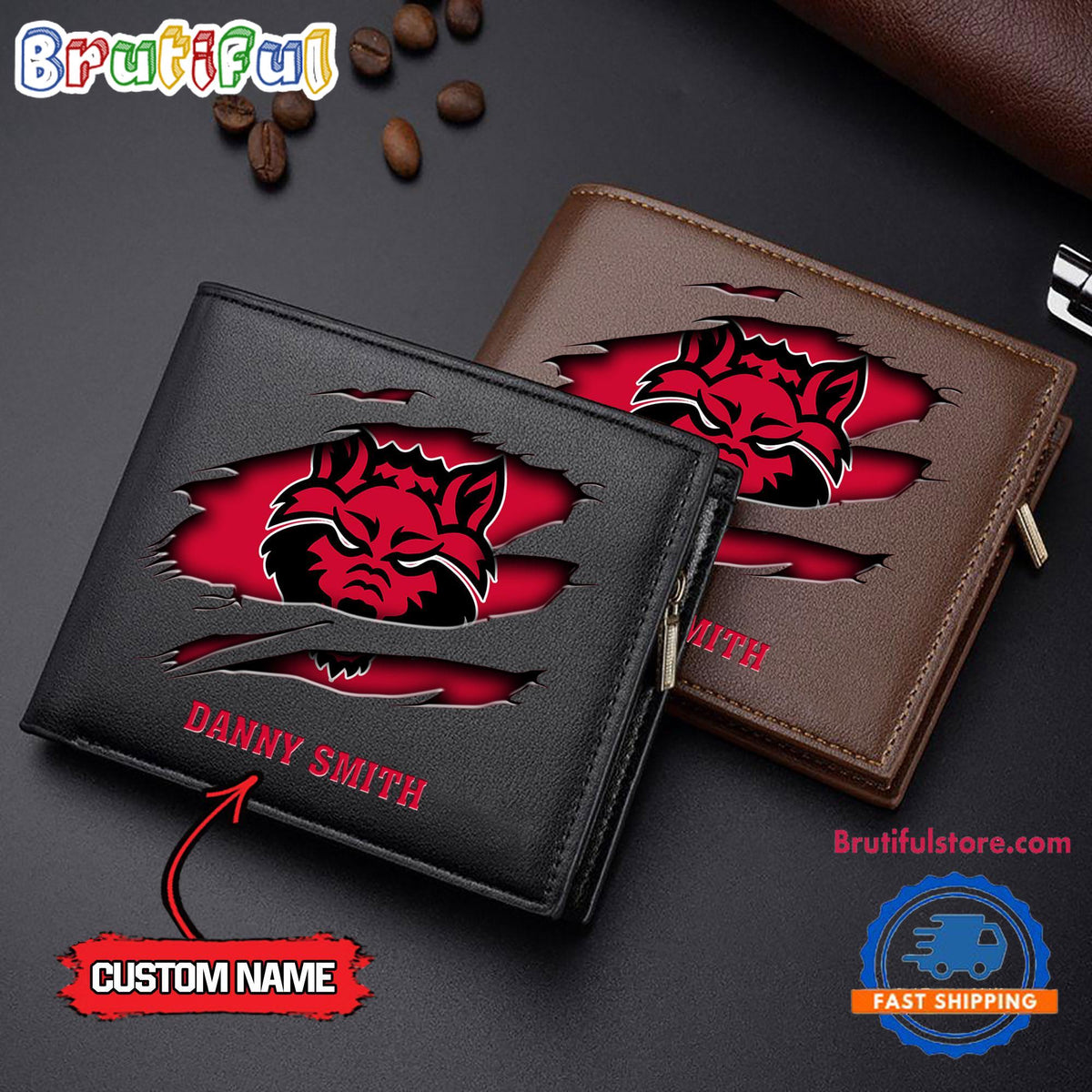 NCAA Arkansas State Red Wolves Sporty Custom Men’s Leather Wallet