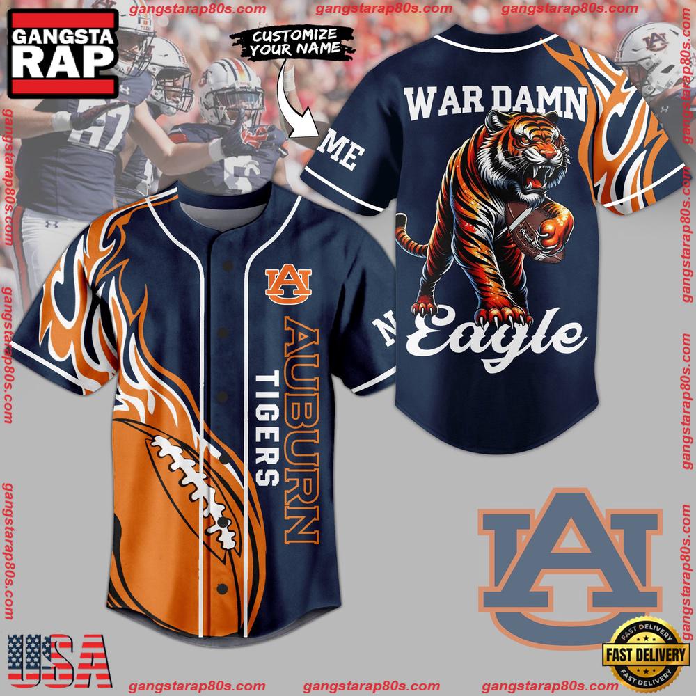 NCAA Custom Name Auburn Tigers War Dawn Eagle New Design Baseball Jersey