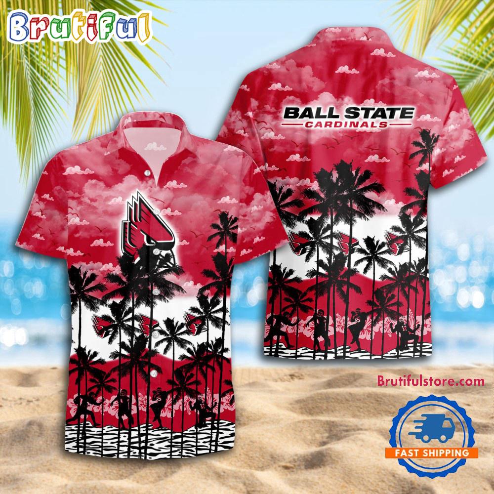 NCAA Ball State Cardinals Palm Tree Hawaiian Shirt
