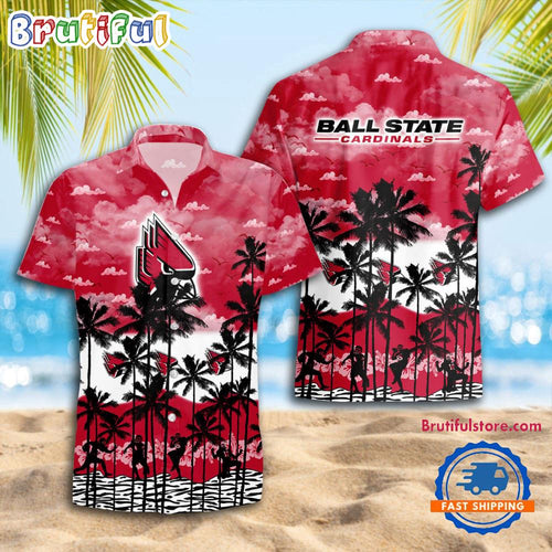 NCAA Ball State Cardinals Palm Tree Hawaiian Shirt