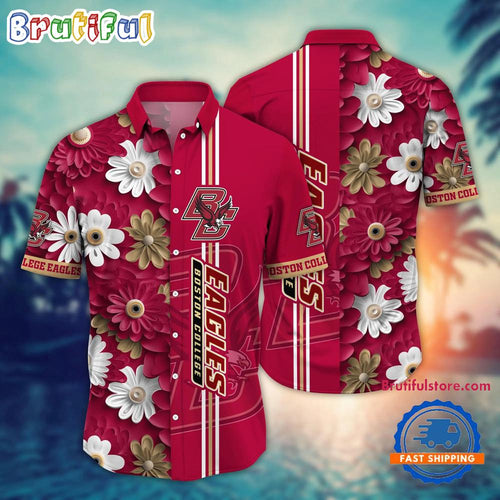 NCAA Boston College Eagles Flower Summer Aloha Button Hawaiian Shirt