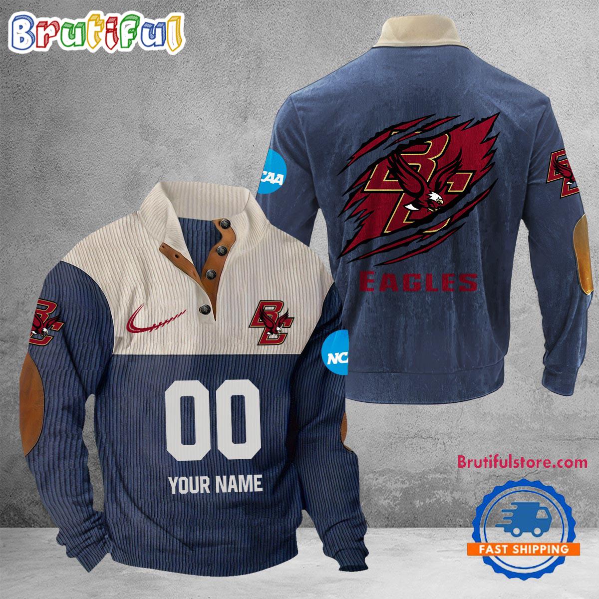 NCAA Boston College Eagles Sport Team Custom Name And Number Buttoned Collar Sweatshirt