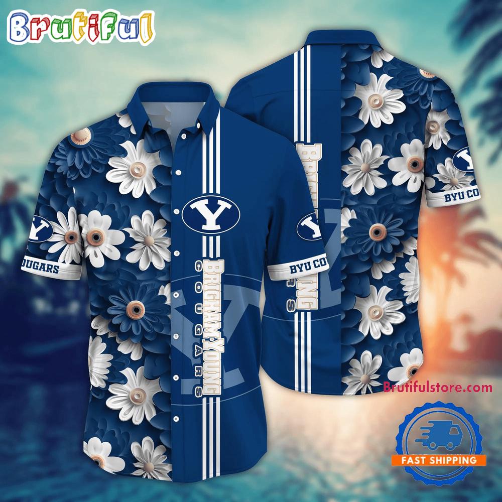 NCAA BYU Cougars Flower Summer Aloha Button Hawaiian Shirt