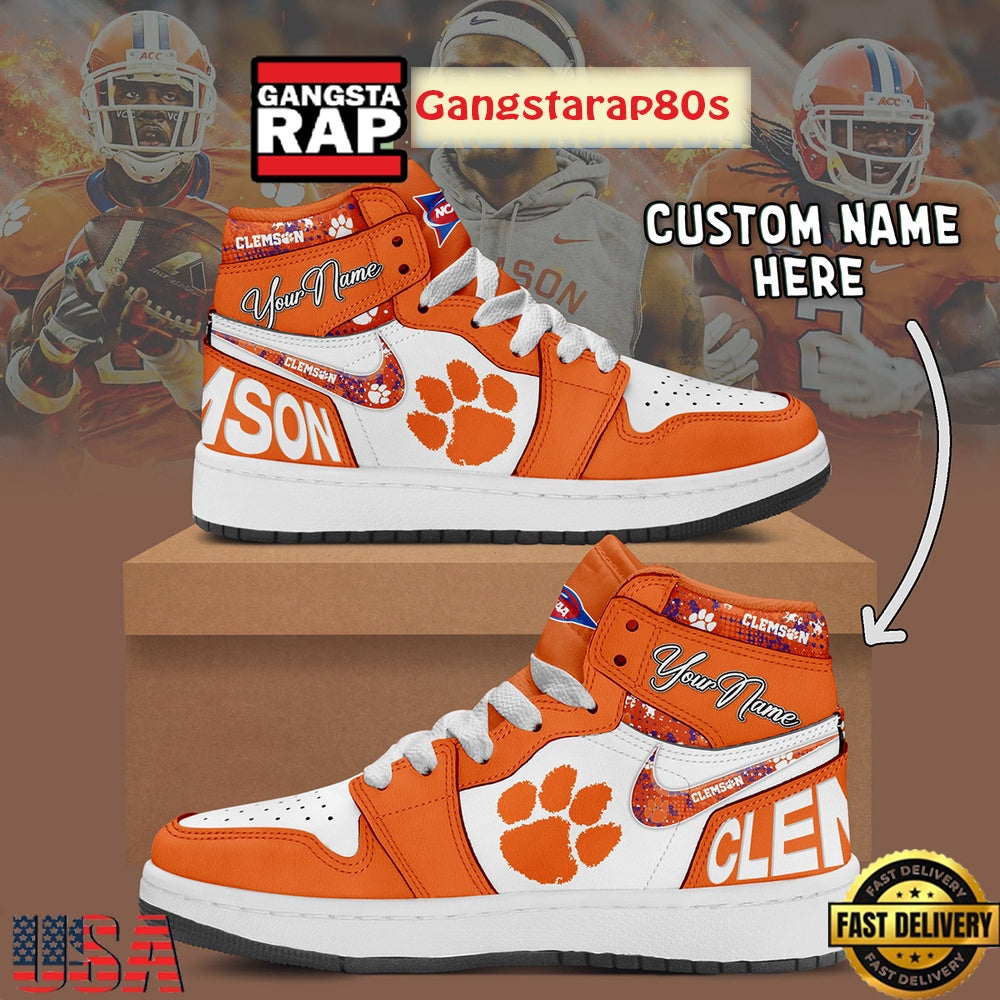 NCAA Clemson Tigers Custom Name Air Jordan 1 Shoes Running Sneakers