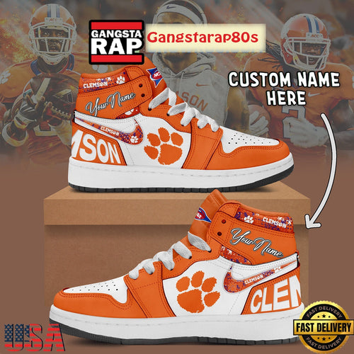 NCAA Clemson Tigers Custom Name Air Jordan 1 Shoes Running Sneakers