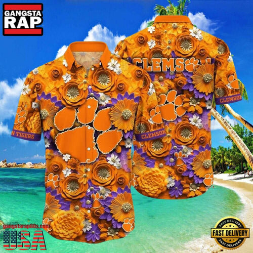 NCAA Clemson Tigers Flower Hawaiian Shirt Outfit 3D Shirt.jpg