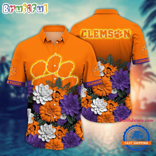 NCAA Clemson Tigers Flower Tropical Summer Beach Hawaiian Shirt
